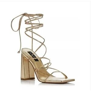 NEW AQUA Leah Ankle Tie High Heel Sandals - 8.5 Gold Metallic